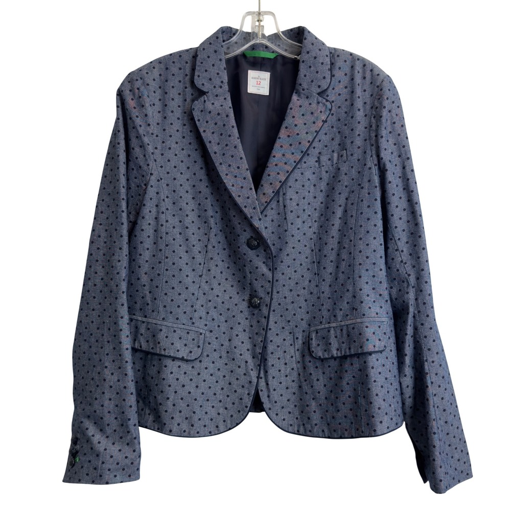 Gap Academy Blazer Womens 12 Blue Polka Dot Cotton Crest Buttons Jacket Chambray